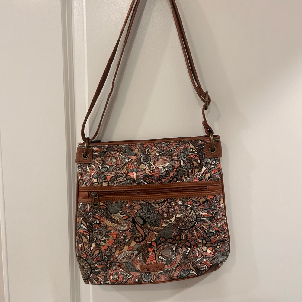 Sakroots Brown and Tan Floral Crossbody Bag